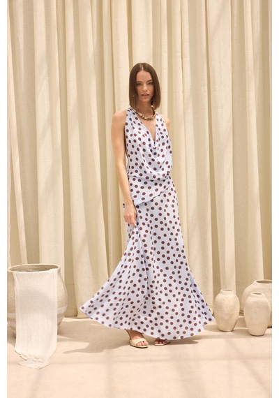 Mai Collection Manon Puantiyeli Mavi Crop Etek Takım