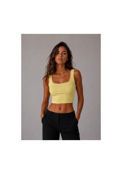 Parshey Kadın Kare Yaka Crop Atlet Kalın Askılı Basic Crop Top Slim Fit Sarı