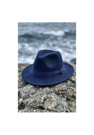 Emybox Kadın Kaşe Kovboy Şapka Geniş Siperlikli Fötr Kemerli Kışlık Şık Şapka Country Vintage Tarz Şapka Lacivert