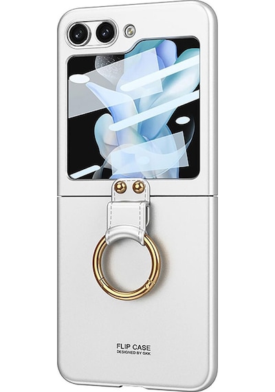 Microsonic Samsung Galaxy Uyumlu Z Flip 5 Kılıf Ring Fall Platinum