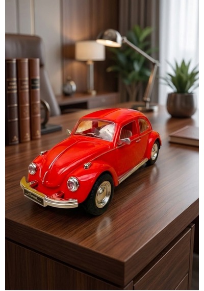 Nostaljik Beetle Vosvos Oyuncak Araba - 17cm Büyük - Sesli Işıklı Ve Sürtmeli - Kırmızı Model Araba Çok Renkli
