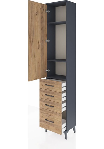 Arges Dolap 3 Raflı 4 Çekmeceli Tek Kapaklı 44x30x221 Antrasit-çam Antrasit