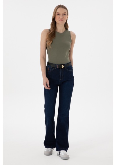 U.S. Polo Assn. Kadın Koyu Mavi Slim Flare Fit Jean Pantolon 50308349-DN0023