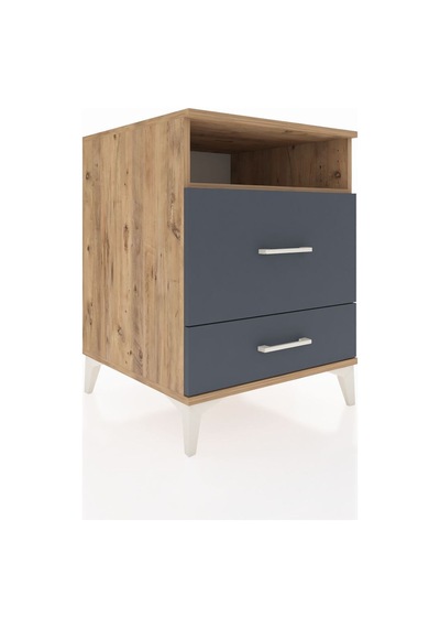 Kronos Komodin Tek Raflı 2 Çekmeceli 60x59x80 Çam-antrasit Atlas Çam