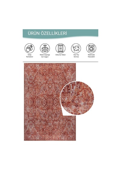 Artloop Folk Kiremit Vintage Klasik Madalyon Desenli Dokuma Tabanlı Şönil Halı Al 581