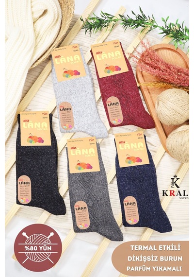 Kral Socks Kışlık Yün Çorap 5 'li Lambswool Kuzu Yünlü Kadınlar Için Dikişsiz Termal ASORTİ