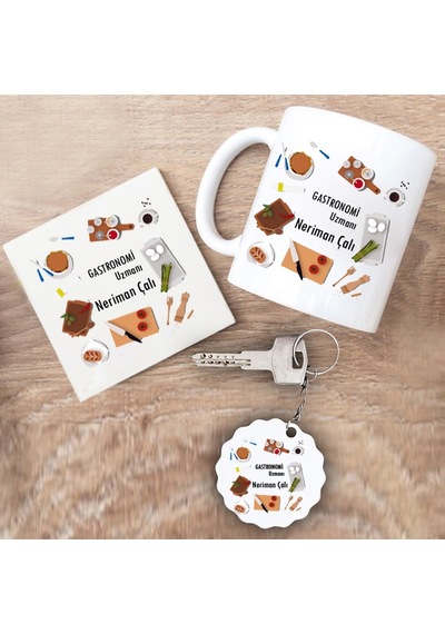Gastronomi Uzmanı Hediye Seti Kupa Bardak+Altlık+Anahtarlık