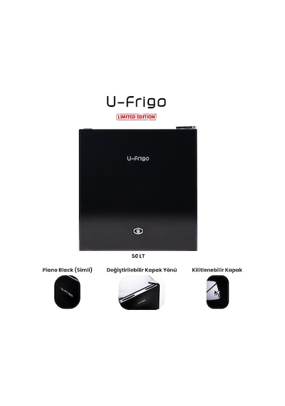 U-frigo 50 Lt 12-24v Marin/karavan Kompresörlü Buzdolabı Temperli Cam Kapak Limited Edition Siyah