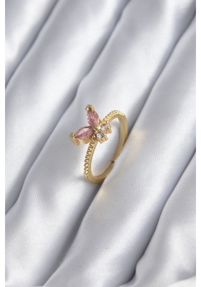 Ezoconcept Gold Renk Pembe Zirkon Taşlı Kelebek Model Kadın Yüzük