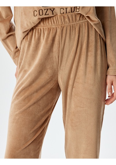 Koton Örme Fitilli Kadife Pijama Altı Vizon 5wlk40157mk Vizon