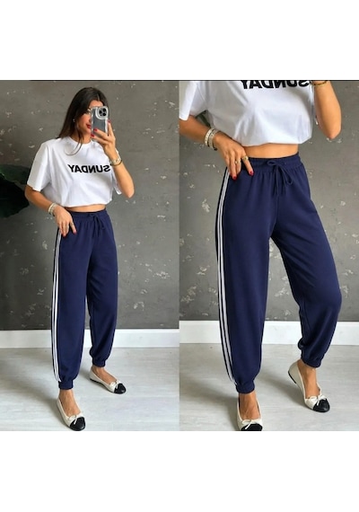 Buğrahayalin Kadın Yüksek Bel Yanı Şerit Detaylı Viskon Iki Iplik Eşofman Altı Antrasit