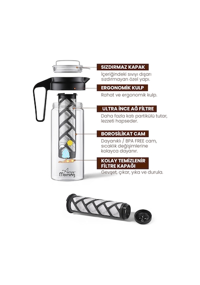 Any Morning CGJ054 Soğuk Demleme Kahve ve Çay Sürahisi 1300 ML Siyah