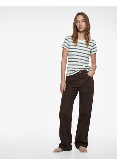 Koton Çizgili Pamuklu Bisiklet Yaka Kısa Kollu Slim Fit Tişört Mavi Çizgili 6sal10537ık