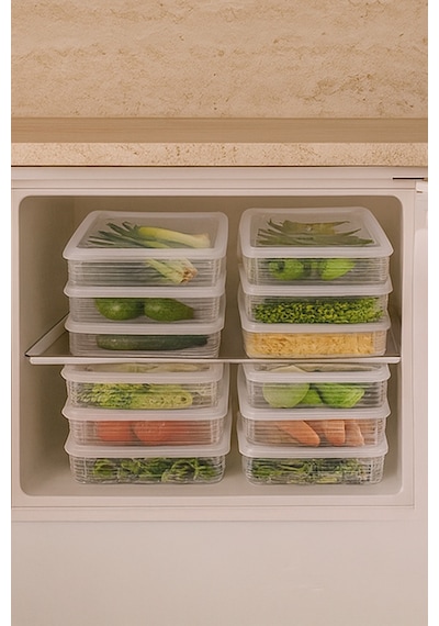 Kitchen Life 12 li 2300 ML Buzdolabı ve Mikrodalga Saklama Kabı - Buzdolabı Organizeri Saklama Kutusu Şeffaf