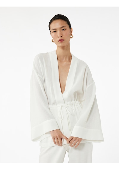 Koton Mandarin Yaka Beli Bağcıklı 3/4 Geniş Kollu Kimono Kırık Beyaz 5sak50120pw Ekru