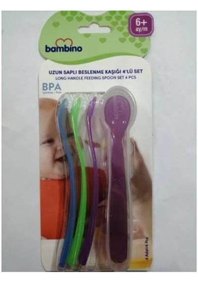 Bambino Uzun Saplı Beslenme Kaşığı 4'Lü Set Çok Renkli