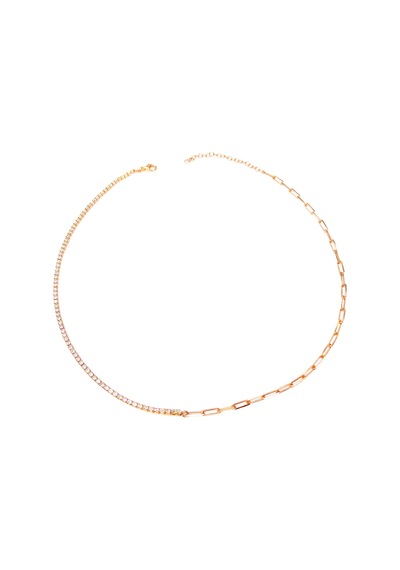 Yarısı Suyolu Yarısı İtalyan Zincirli Gümüş Choker Kolye Rose Gold