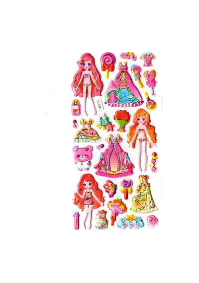 Sticker Kabartmalı Stiker Defter, Planlayıcı Etiket Limyl-028 - 17x9 Cm - Prenses Giydirme Ayıcık