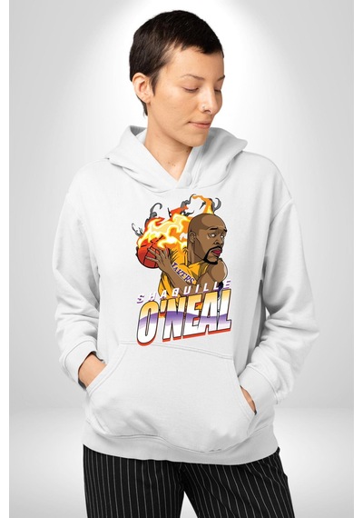 Basketbol Shaquille Oneal Star Ateş Topu Kadın Erkek Beyaz Kapüşonlu Sweatshirt Hoodie Beyaz