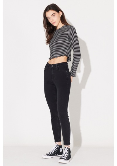 Lee Forever Skinny Fit Dar Kesim Yüksek Bel Yıkamalı Siyah Esnek Jean Kot Pantolon L32SOZD45 Siyah