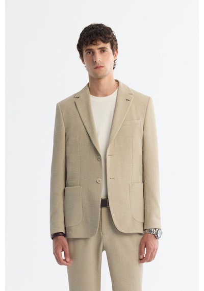 Avva Erkek Bej Mono Yaka Bi-stretch Blazer Comfort Slim Fit Ceket A42y4011 Avva Erkek Bej Mono Yaka Bi-stretch Blazer Comfort Slim Fit Ceket A42y4011