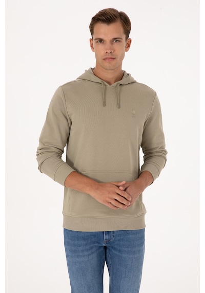 U.S. Polo Assn. Erkek Regular Fit Kapüşonlu Açık Haki Basic Sweatshirt 50313720-VR183