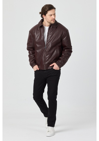 Danger Erkek Limited Edition Deri Mont Ceket Bordo