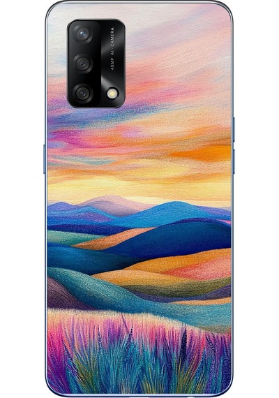 Oppo A74 Uyumlu Renkli Pastel Günbatımı Baskılı Silikon Kılıf