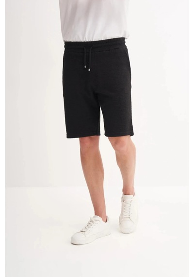 Cazador Jakarlı Regular Fit Örme Bermuda Şort 6073 Siyah Siyah