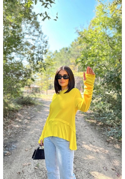 WeShaya Kadın Sarı Elleri Eldiven Detaylı, Asimetrik Kesim, Bisiklet Yaka, Eteği Pliseli, Salaş Spor Bluz Sari WeShaya Kadın Sarı Elleri Eldiven Detaylı, Asimetrik Kesim, Bisiklet Yaka, Eteği Pliseli, Salaş Spor Bluz Sari