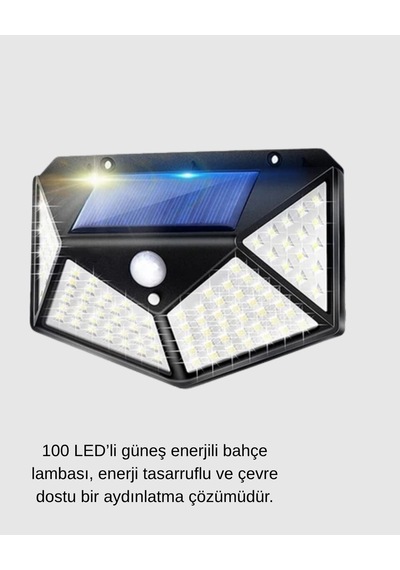 100 Led Güneş Enerjili Bahçe Lambası - Pır Sensörlü Ip65 Su Geçirmez Dış Mekan Aydınlatma Renkli