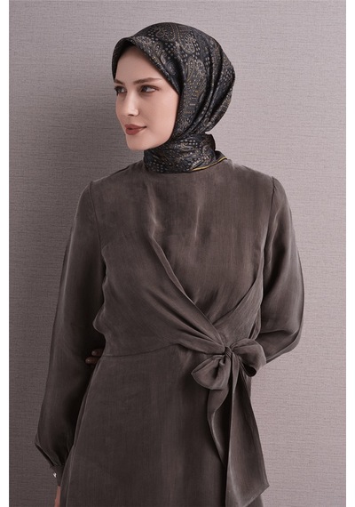 Armine İpek Eşarp 2027 Kış - 9631-32 Siyah Sarı Twill