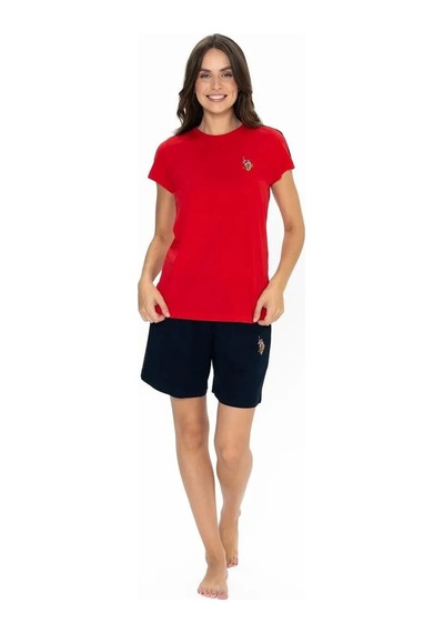 U.S. Polo Assn. U.s. Polo Assn. U.s. Polo Assn. Kadın Yuvarlak Yaka Alt Üst Pijama Şort Takım-kırmızı-m Çok renkli