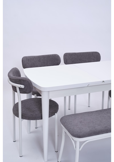 Nehir Alfa Banklı Lak Panel Açılır Mutfak Masa Takımı 75x130cm beyaz