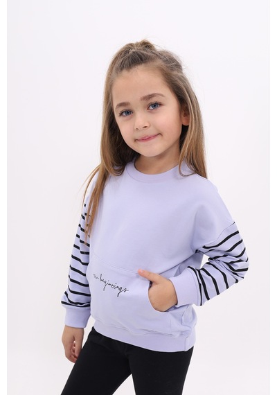 Toontoy Kız Çocuk Baskılı Sweatshirt Koyu Mavi