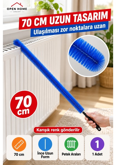 Kalorifer Petek Temizleme Fırçası 70cm İnce Uzun Dar Aralık Toz Ve Tüy Toplama Karışık Renk Set