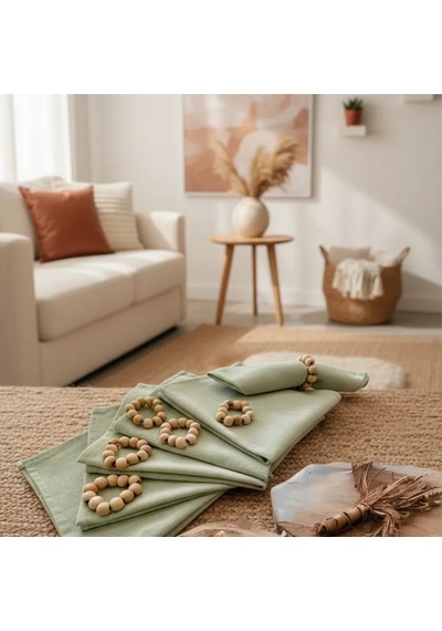 Premium Keten Adaçayı Yeşili 6lı Peçete Takımı 40x40 Toka Yeşil