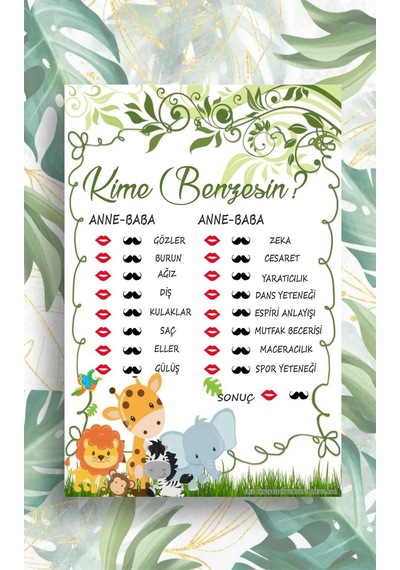 Babyshower Bebek Cinsiyet Partisi Kime Benzesin Oyun Kartı 8 Ad