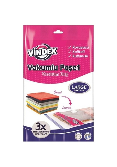 Vindex Vakumlu Giyisi Yastık Yorgan Saklama Torbası Poşeti Hurç - Large - 50x70 Cm. - 10 Paket