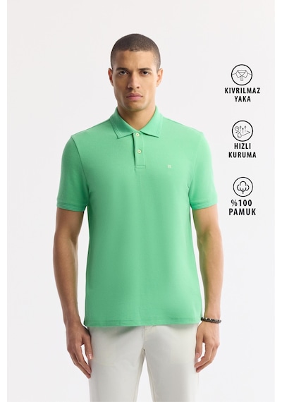 Avva Erkek Neon Yeşil Kıvrılmaz Polo Yaka %100 Pamuk Basic Regular Fit T-shirt B001032