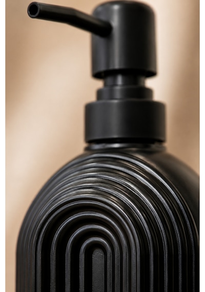 Çizgili Bohem Minimal Cam Sıvı Sabunluk - 250ml - 14x6x5.5 Cm Siyah