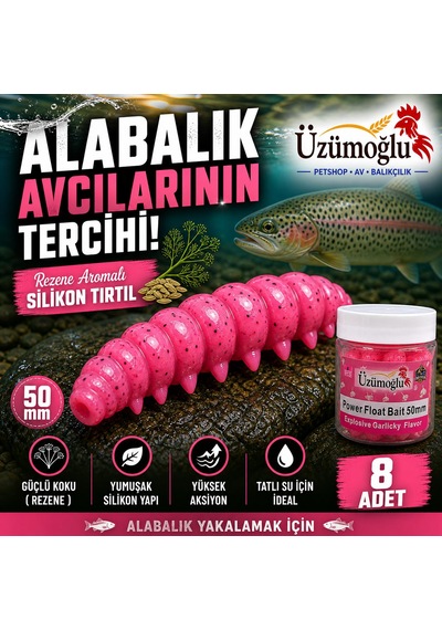 Üzümoğlu Benekli Pembe Rezene Aromalı Silikon Tırtıl 50mm 8 Adet