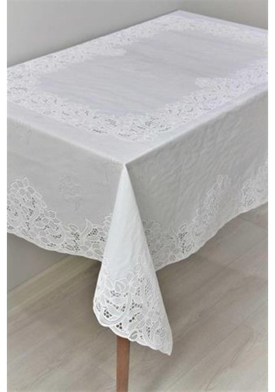 120x150 Hazır Dantel Görünümlü Silinebilir Pvc Muşamba Masa Örtüsü Manolya 001