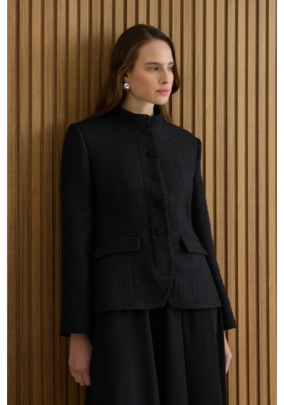 Aker Siyah Tweed Ceket Görünümlü Crep Etekli Elbise Siyah Siyah