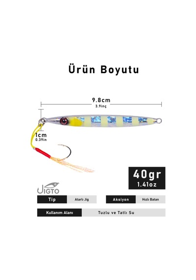Jig, Zoka, Suni Yem, Glow Uv Metal Jig, 40gr 10cm Razor 40