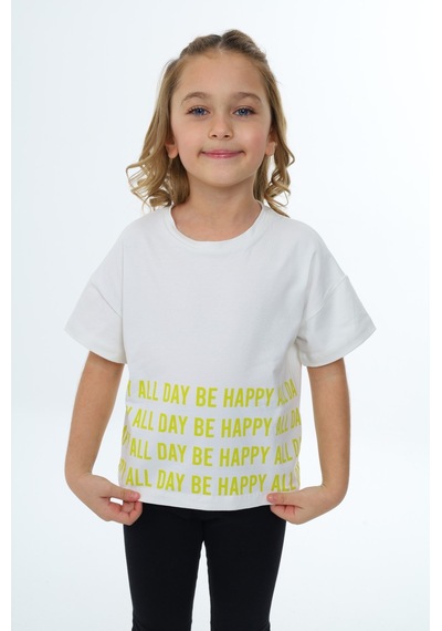 Toontoy Kids Toontoy Kız Çocuk Happy All Day Baskılı Tişört Ekru