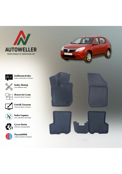 Dacia Sandero 2007-2020 Uyumlu Havuzlu Oto Paspas