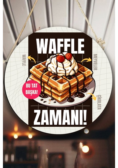 Waffle Salonu Duvar, Kapı, Tek Taraflı Askılı Pano Karşılama Tabelası, Waffle Dükkan Süsü