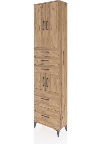Arges Dolap 4 Raflı 5 Çekmeceli 4 Kapaklı 60x30x243 Çam-çam Çam