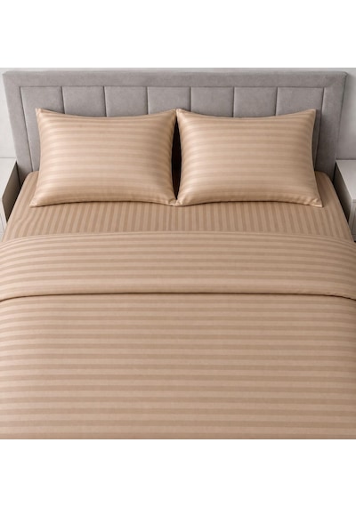 Wova Home Champagne Stripe Çift Kişilik Nevresim Takımı%90 Pamuk 83 Tel Saten Çizgili Lastikli Çarşaflı Nevresim Çok Renkli